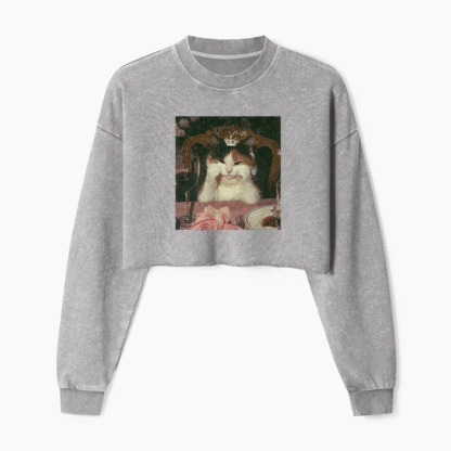 Cat Princess Dinner Washed Crop Sweatshirt
