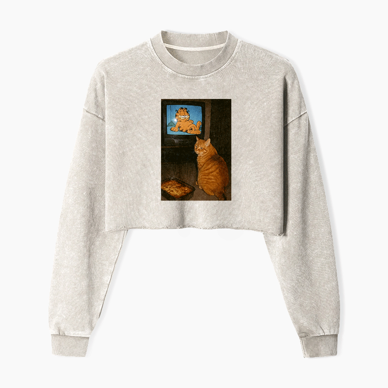 Garfield Fan Cat Washed Crop Sweatshirt