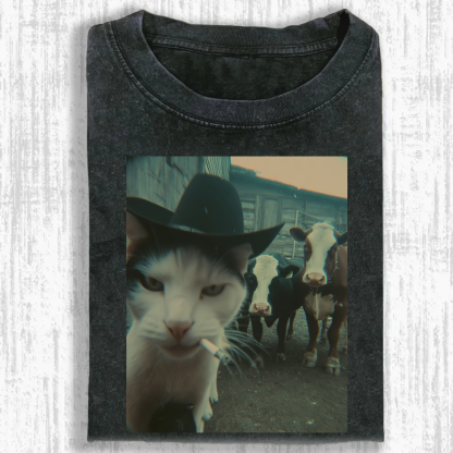 Smoking cat Washed T-shirt