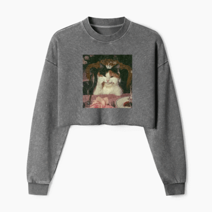 Cat Princess Dinner Washed Crop Sweatshirt