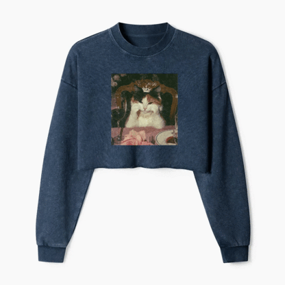 Cat Princess Dinner Washed Crop Sweatshirt