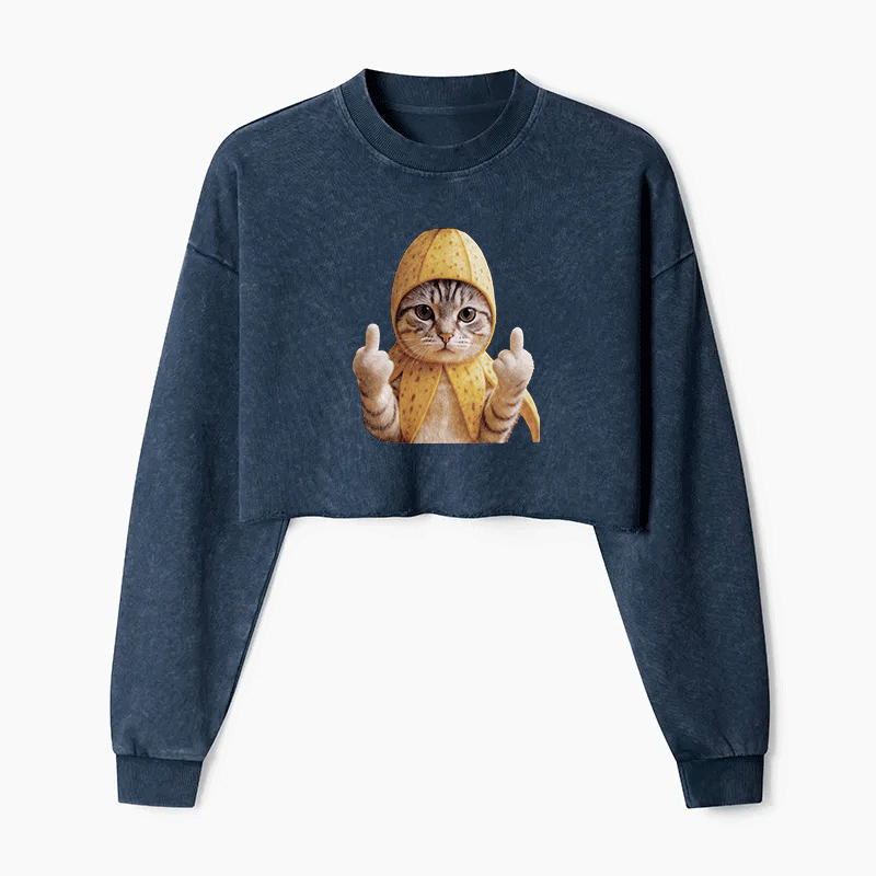 Banana Cat Supreme Washed Crop Sweatshirt