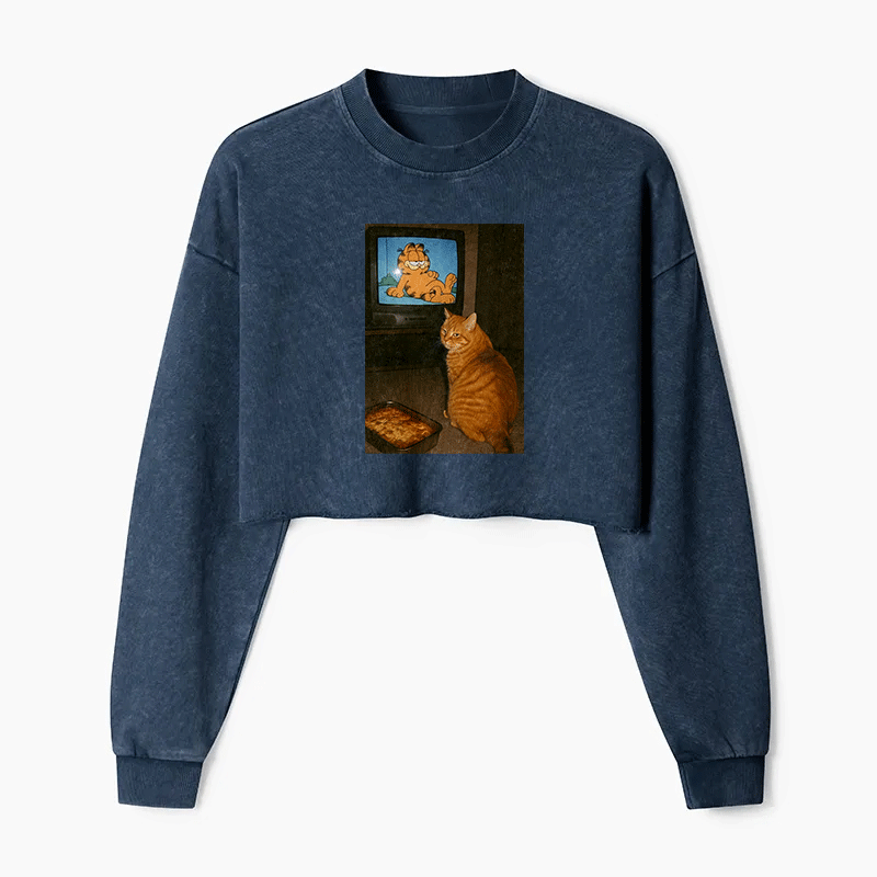 Garfield Fan Cat Washed Crop Sweatshirt