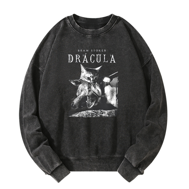Cat Dracula Vampire Kitten Washed Sweatshirt