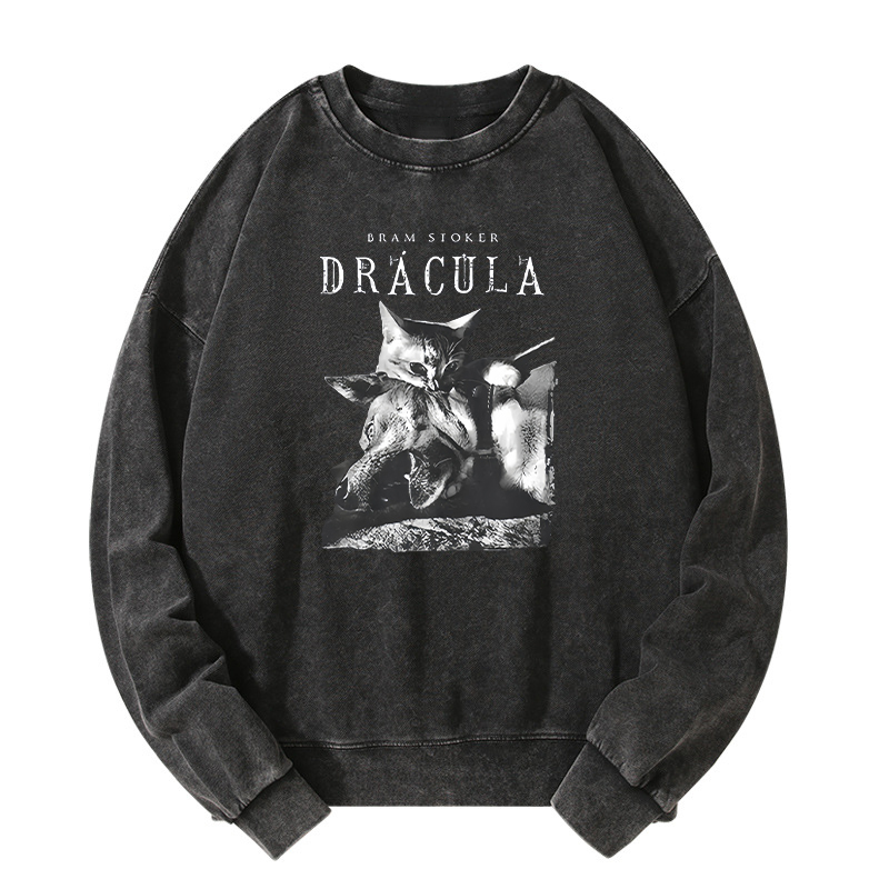 Cat Dracula Vampire Kitten Washed Sweatshirt
