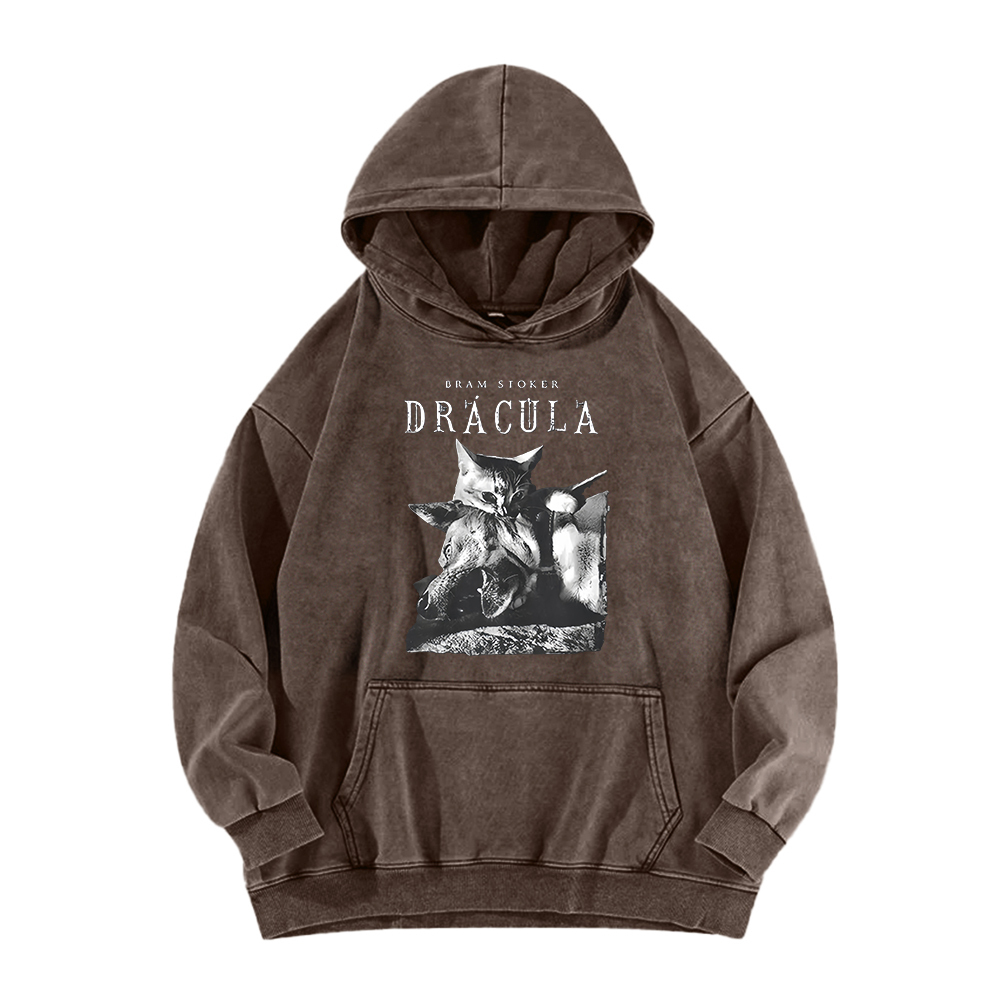 Cat Dracula Vampire Kitten Washed Hoodie