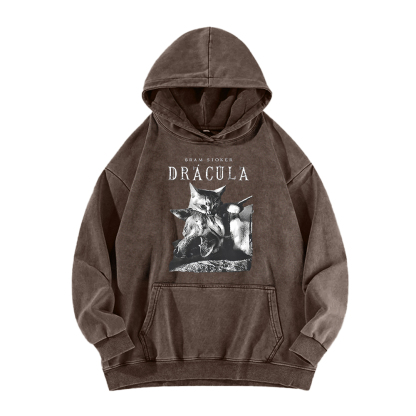 Cat Dracula Vampire Kitten Washed Hoodie