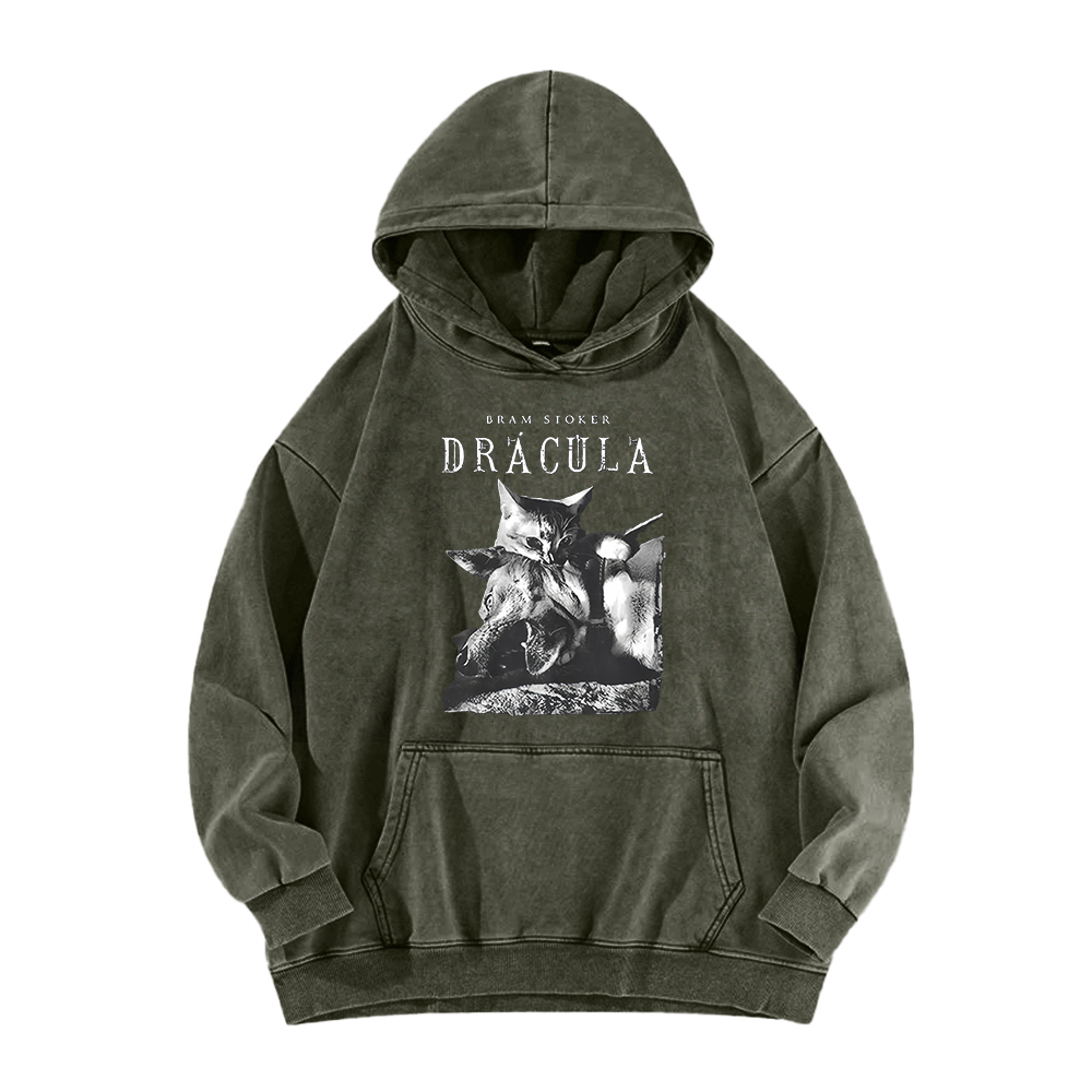 Cat Dracula Vampire Kitten Washed Hoodie