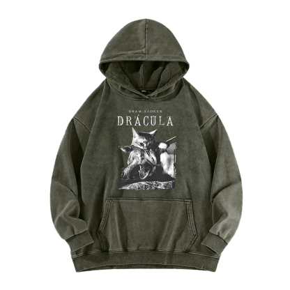 Cat Dracula Vampire Kitten Washed Hoodie