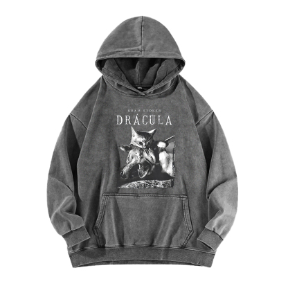 Cat Dracula Vampire Kitten Washed Hoodie