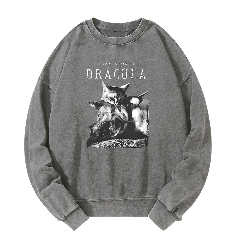 Cat Dracula Vampire Kitten Washed Sweatshirt