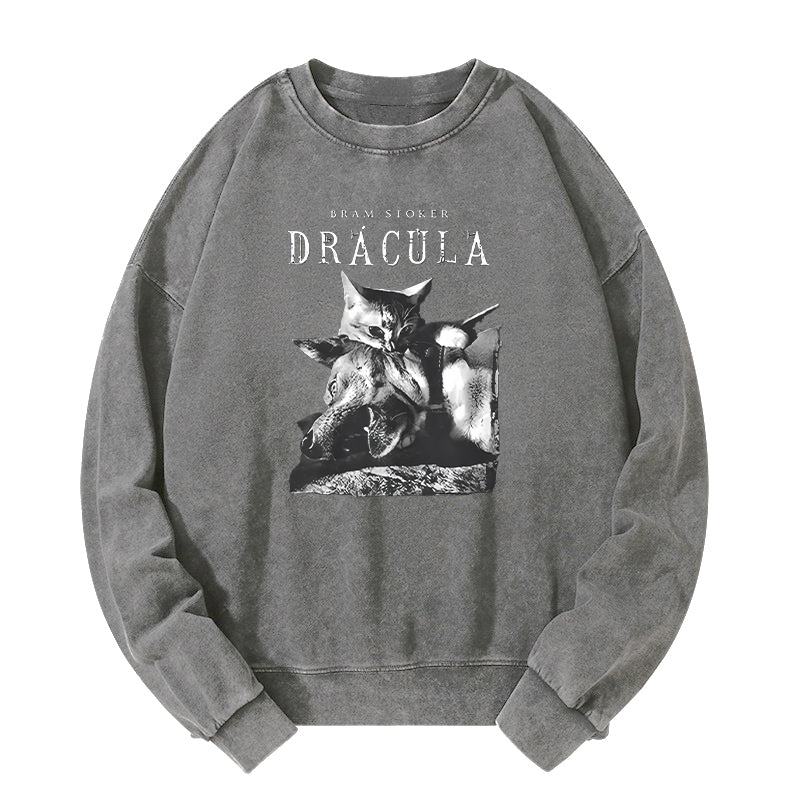 Cat Dracula Vampire Kitten Washed Sweatshirt