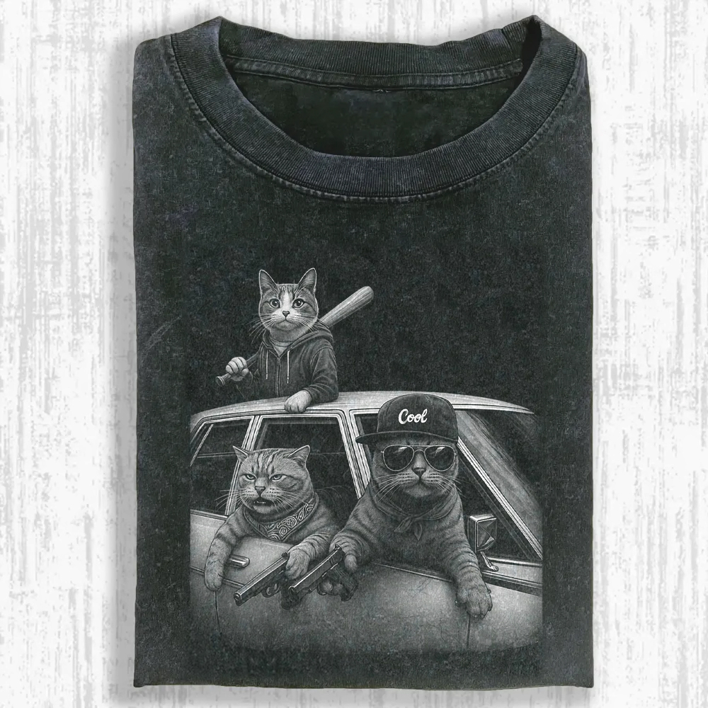 Feline Gangsters Washed T-shirt
