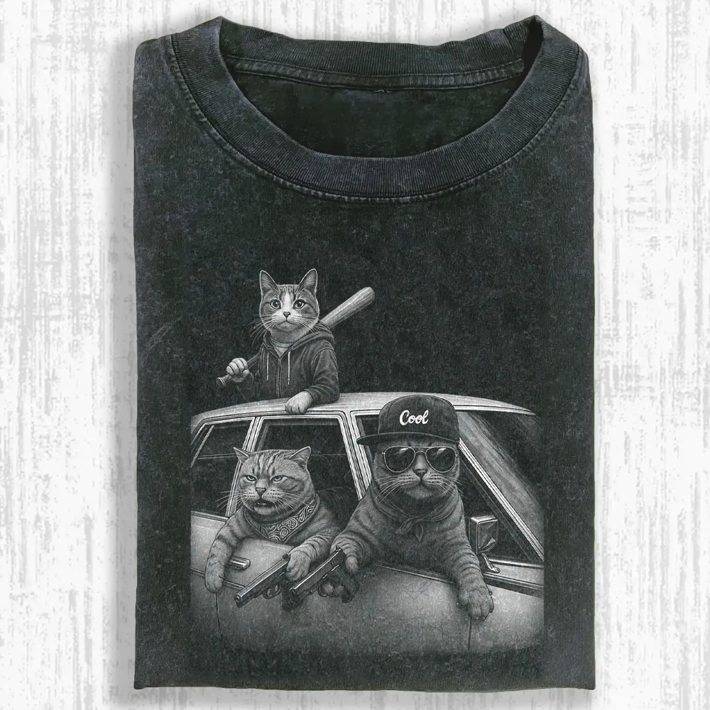 Feline Gangsters Washed T-shirt