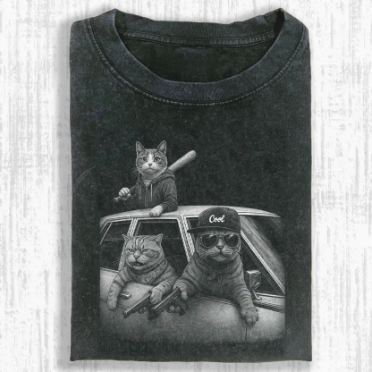 Feline Gangsters Washed T-shirt