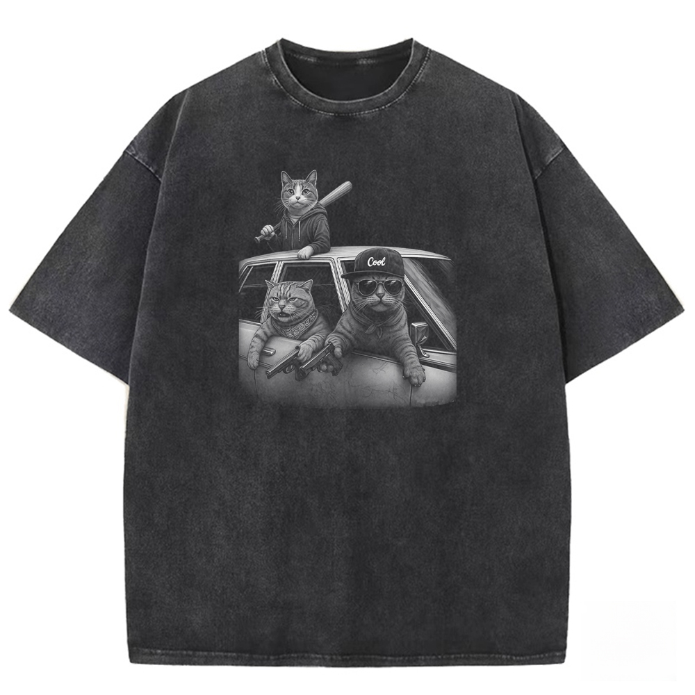 Feline Gangsters Washed T-shirt