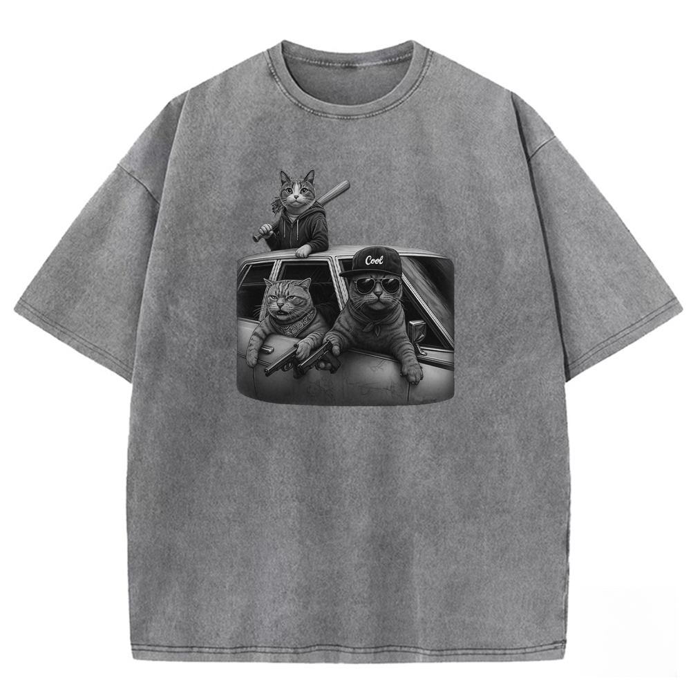 Feline Gangsters Washed T-shirt