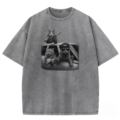 Feline Gangsters Washed T-shirt