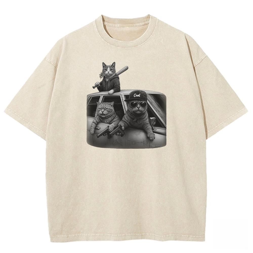 Feline Gangsters Washed T-shirt