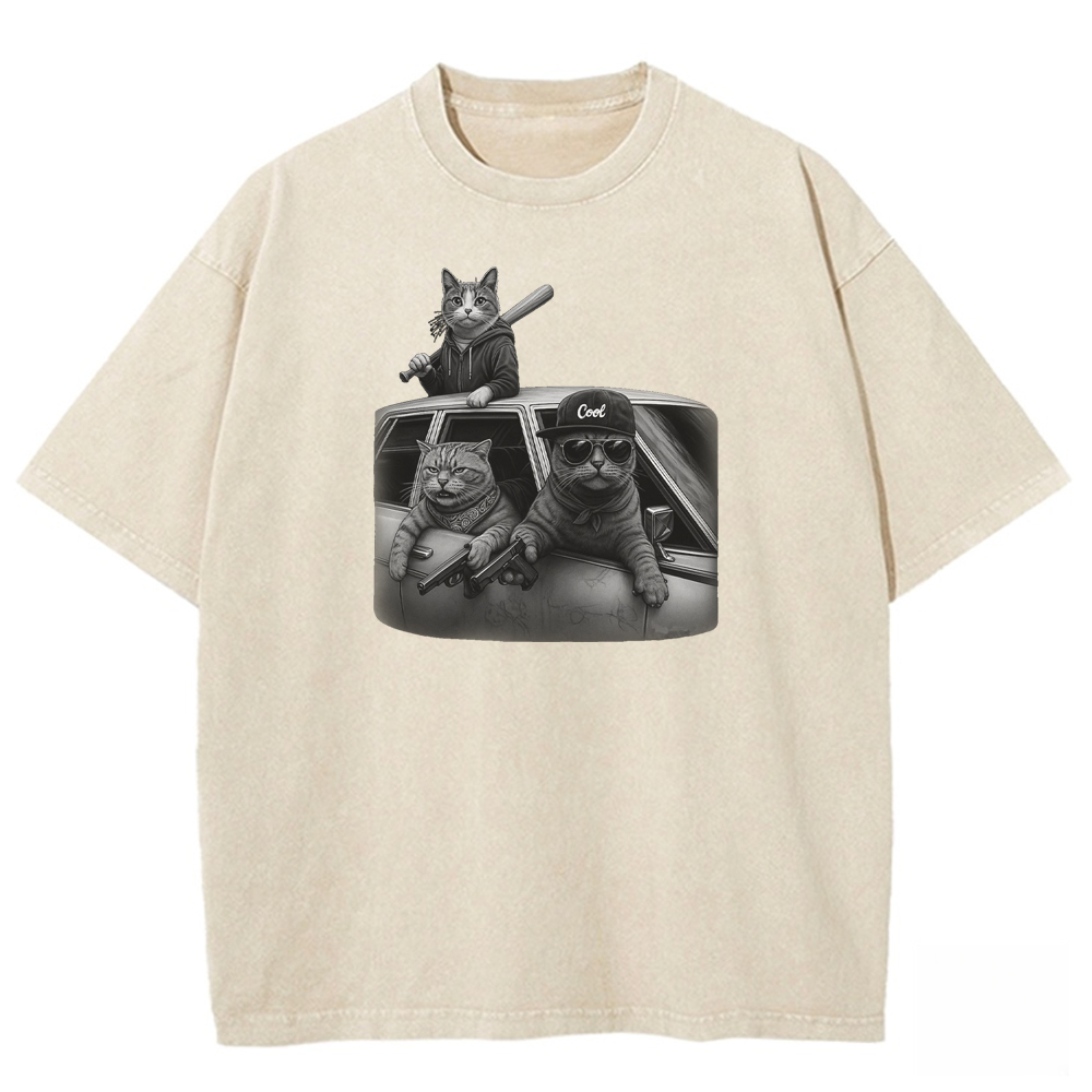 Feline Gangsters Washed T-shirt