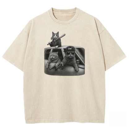 Feline Gangsters Washed T-shirt
