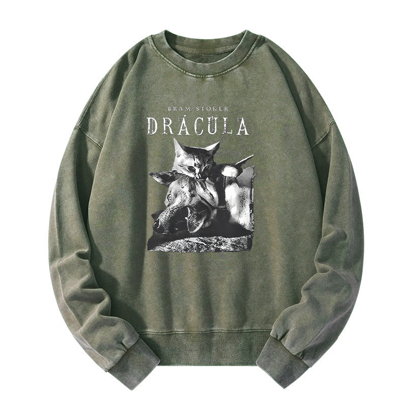 Cat Dracula Vampire Kitten Washed Sweatshirt