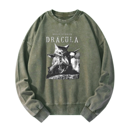 Cat Dracula Vampire Kitten Washed Sweatshirt