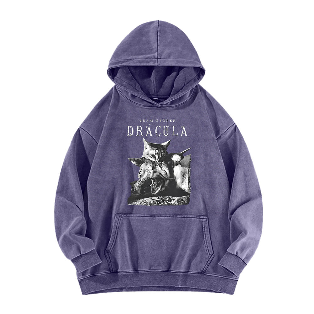 Cat Dracula Vampire Kitten Washed Hoodie