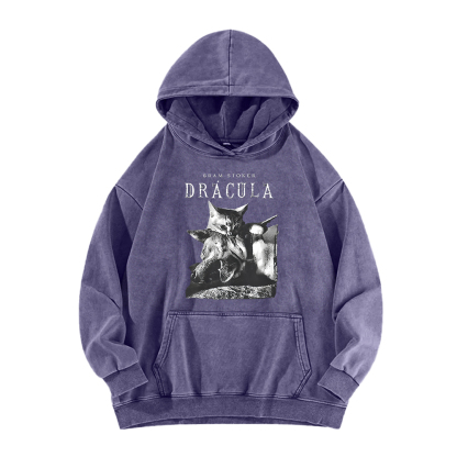Cat Dracula Vampire Kitten Washed Hoodie