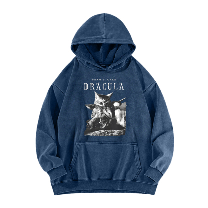 Cat Dracula Vampire Kitten Washed Hoodie