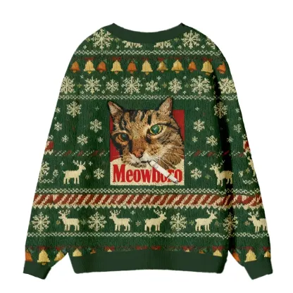 Green Funny Smoking Cat Meme Ugly Cardigan Sweater