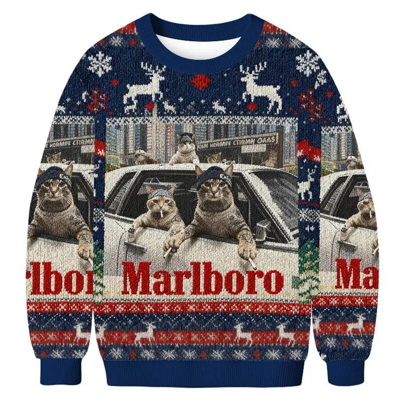 Funny Cat Meme Marlboro Ugly Christmas Sweatshirt