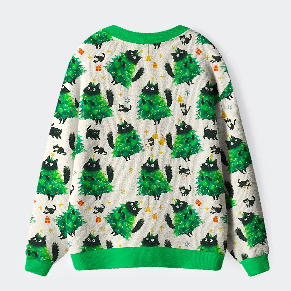 Christmas Tree Cat Ugly Cardigan Sweater