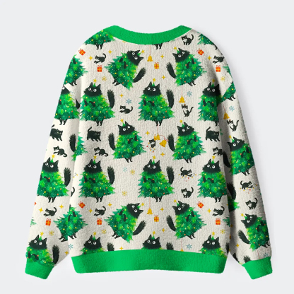Christmas Tree Cat Ugly Cardigan Sweater