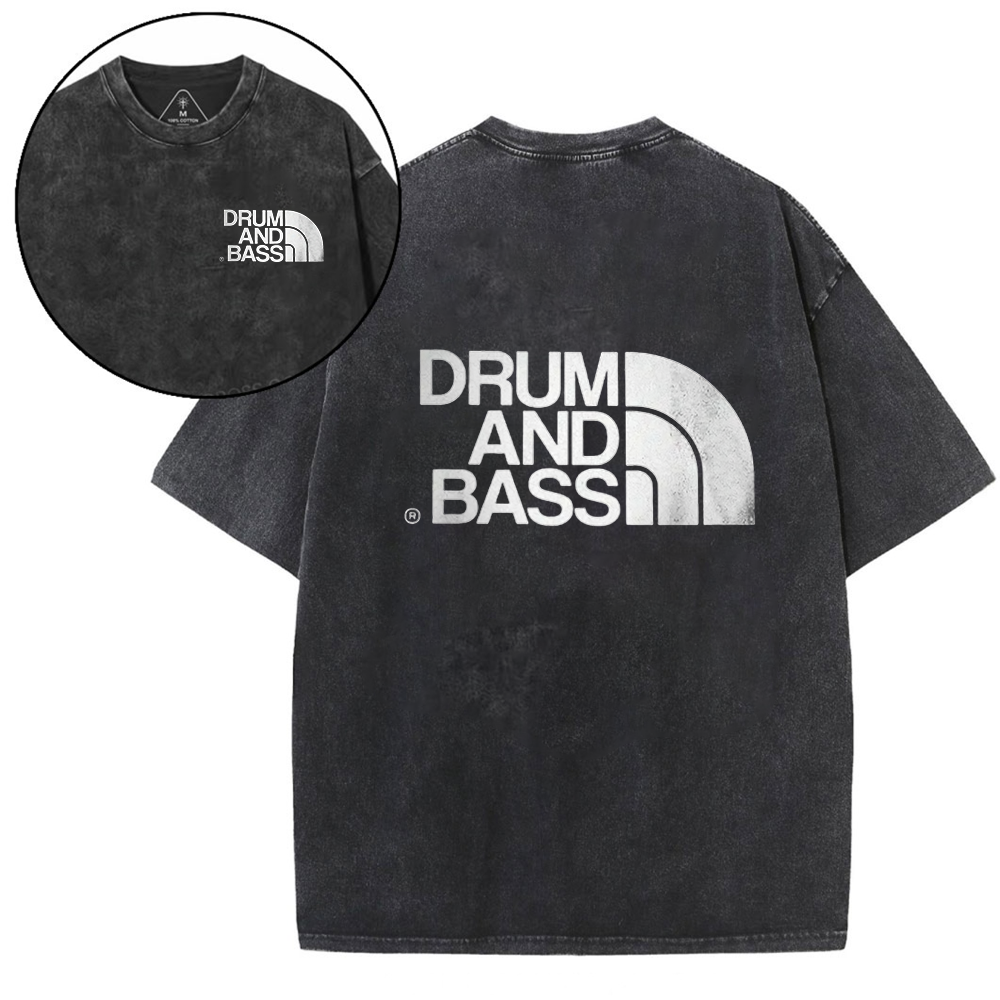 Drum And Bass Front And Back Printing Washed T-shirt
