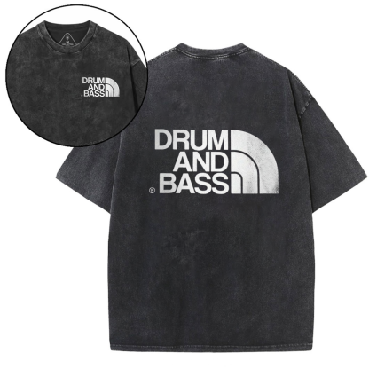 Drum And Bass Front And Back Printing Washed T-shirt