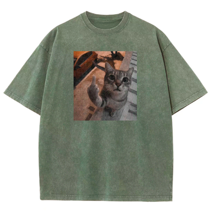Middle Finger Moggie Washed T-shirt