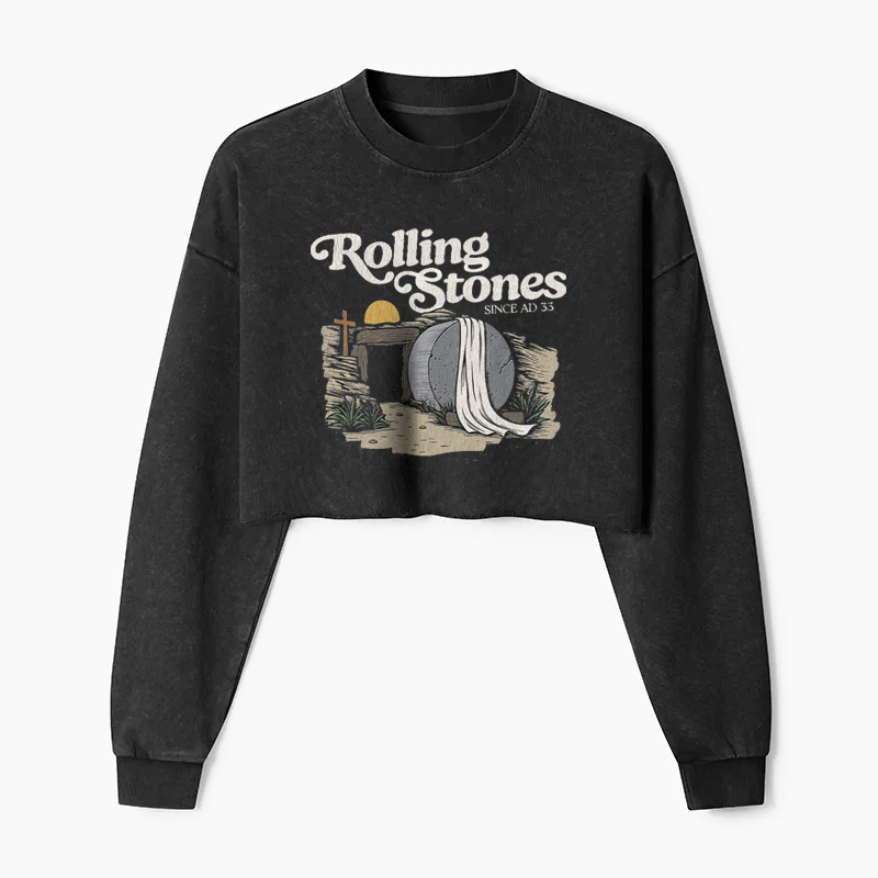 Rolling Stones Washed Crop Sweatshirt