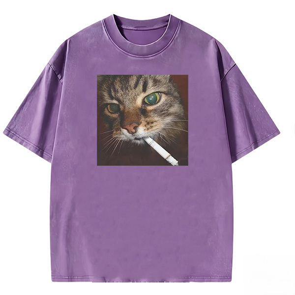 Smoking Cat Washed T-shirt