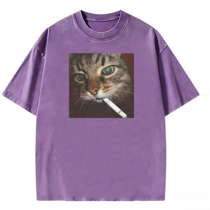 Smoking Cat Washed T-shirt