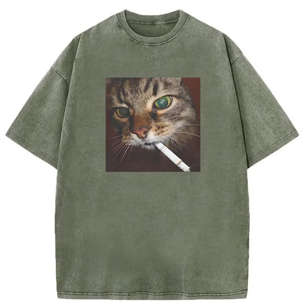 Smoking Cat Washed T-shirt
