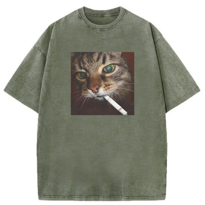 Smoking Cat Washed T-shirt