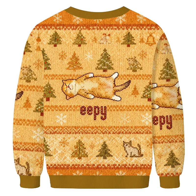 Silly Sleepy Cat Meme Ugly Christmas Sweatshirt