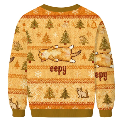 Silly Sleepy Cat Meme Ugly Christmas Sweatshirt