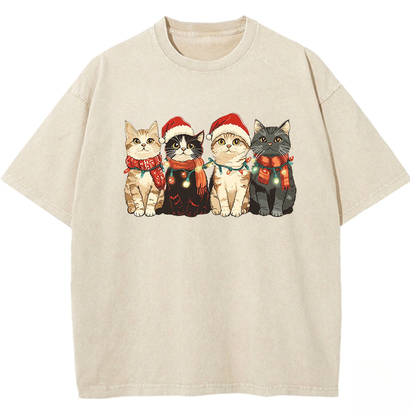 Christmas Cat Washed T-shirt
