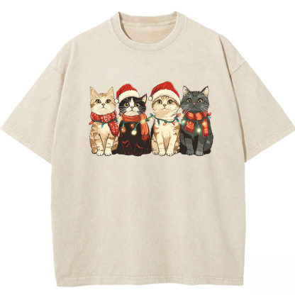 Christmas Cat Washed T-shirt