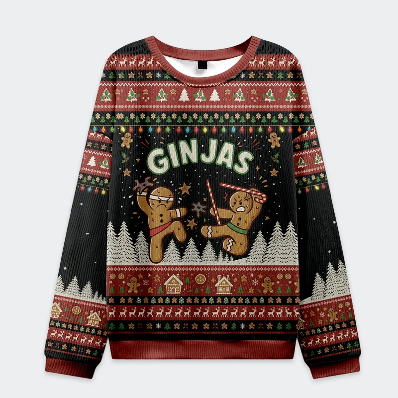 Gingerbread Ninjas In Battle Ugly Christmas Sweatshirt