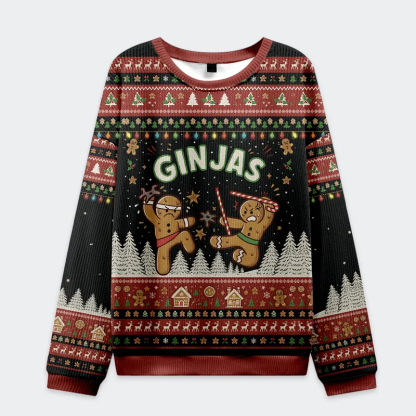 Gingerbread Ninjas In Battle Ugly Christmas Sweatshirt