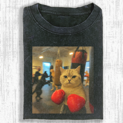 Fitness Cat Washed T-shirt