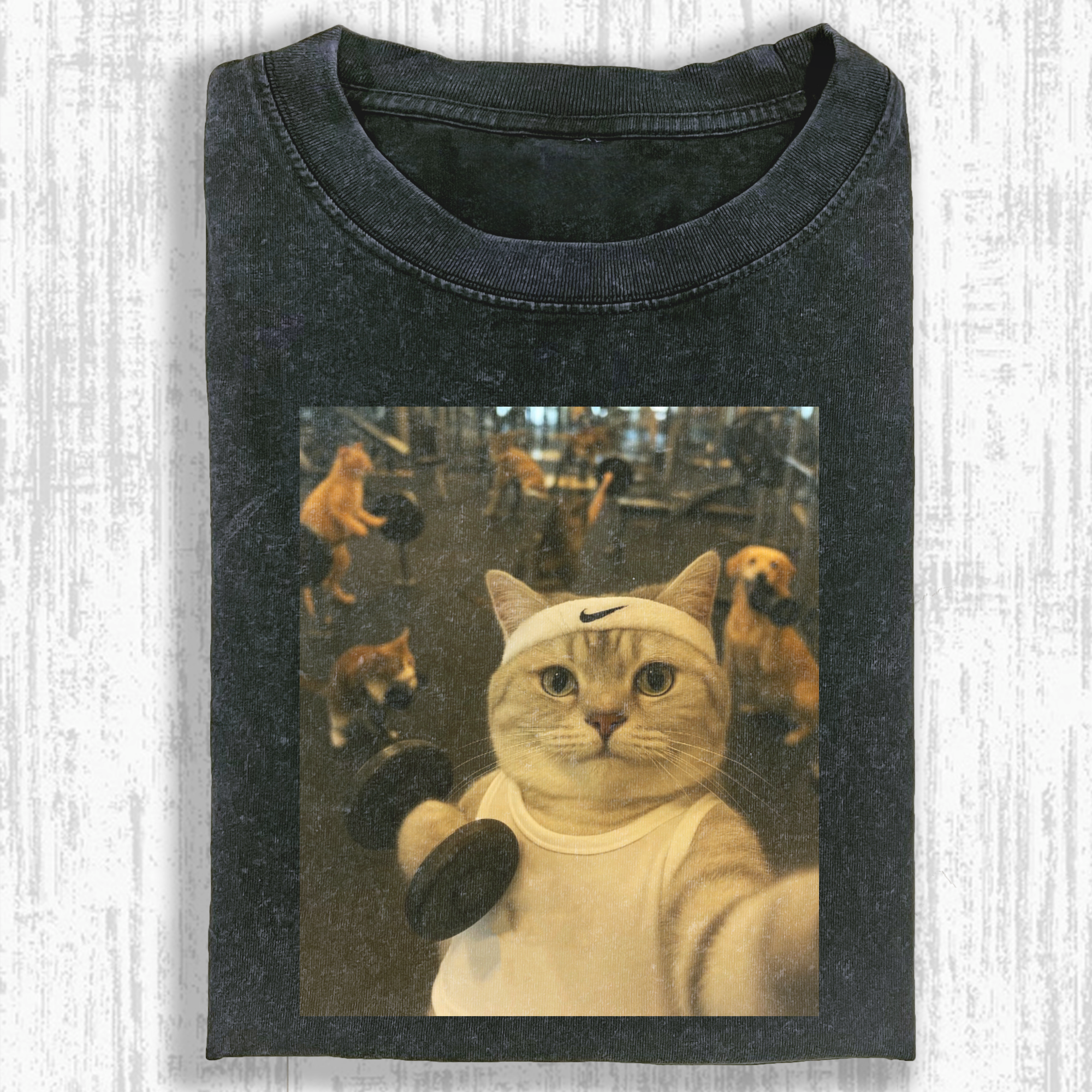 Fitness Cat Washed T-shirt